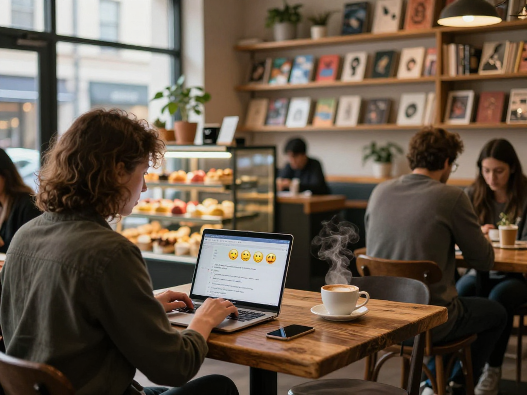 Engaged in nsfw ai chat at café with coffee and pastries in vibrant atmosphere