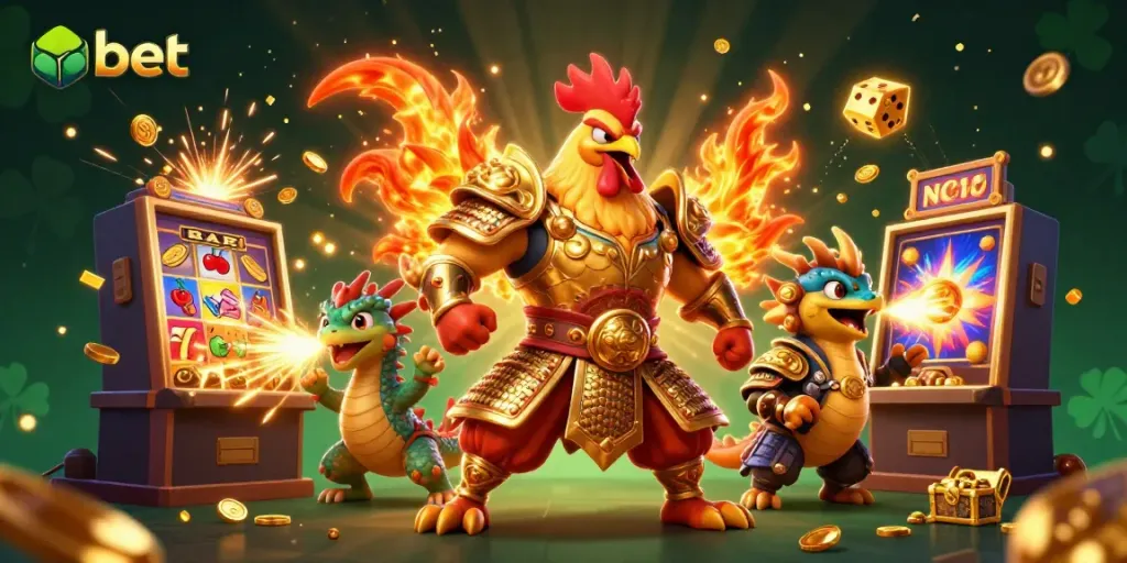 Experience thrilling nbet gameplay with roaring warriors and jackpot excitement in this vibrant casino scene.