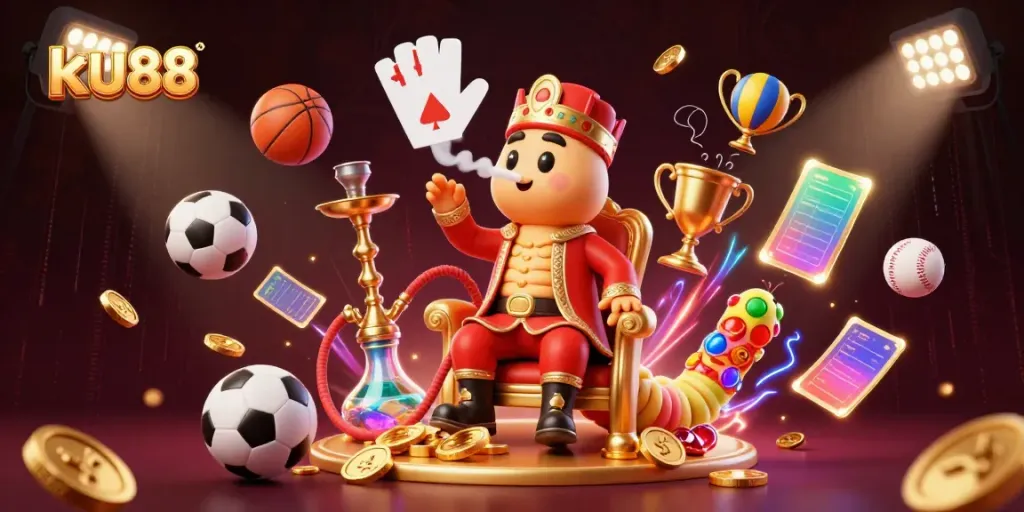 Experience thrilling gameplay at ku88 with our vibrant 3D casino-themed illustration showcasing diverse betting action.