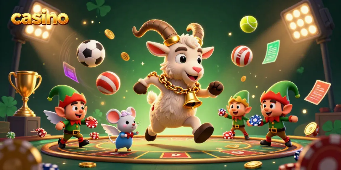 Experience a lively casino scene with Krampus goat managing a holiday-horror casino amid festive chaos.