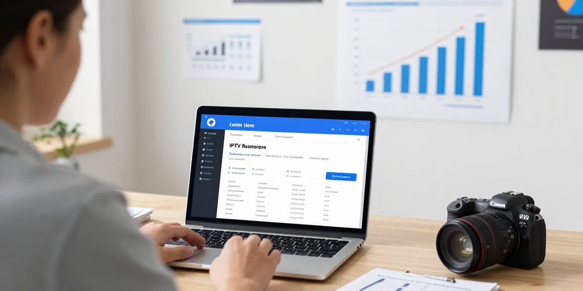 Trustworthy IPTV UK reseller managing subscription plans in a modern office.