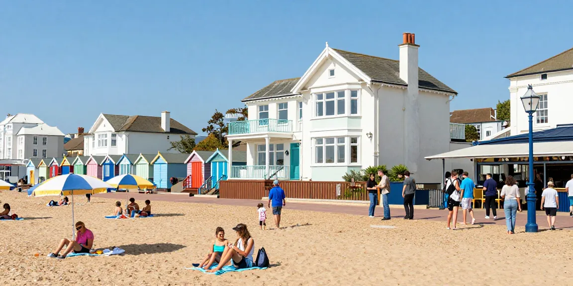 Brighton Airbnb management showcasing a bustling beach scene with guests at a stylish rental property.