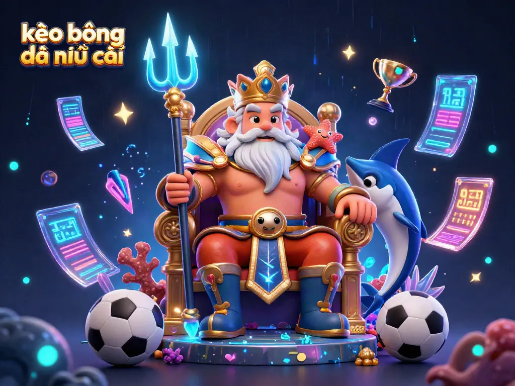 Bet with kèo bóng đá nhà cái illustrated by Neptune and samurai, showcasing vibrant sports elements.
