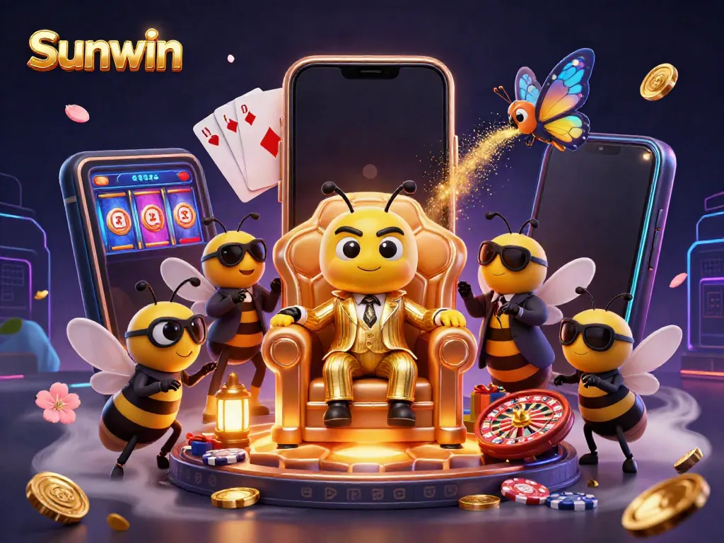 Experience exciting gaming action with Sunwin's vibrant casino scene featuring a whimsical bumblebee mob boss.