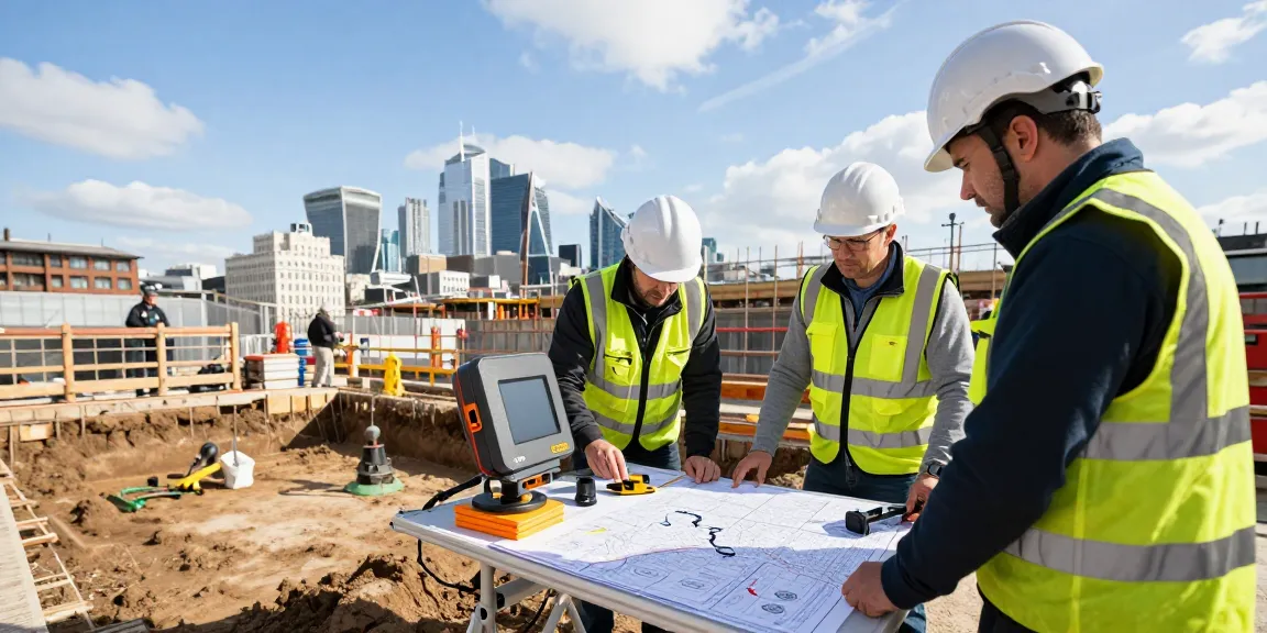 Utility Mapping London with surveyors using GPR technology on a construction site in the city.