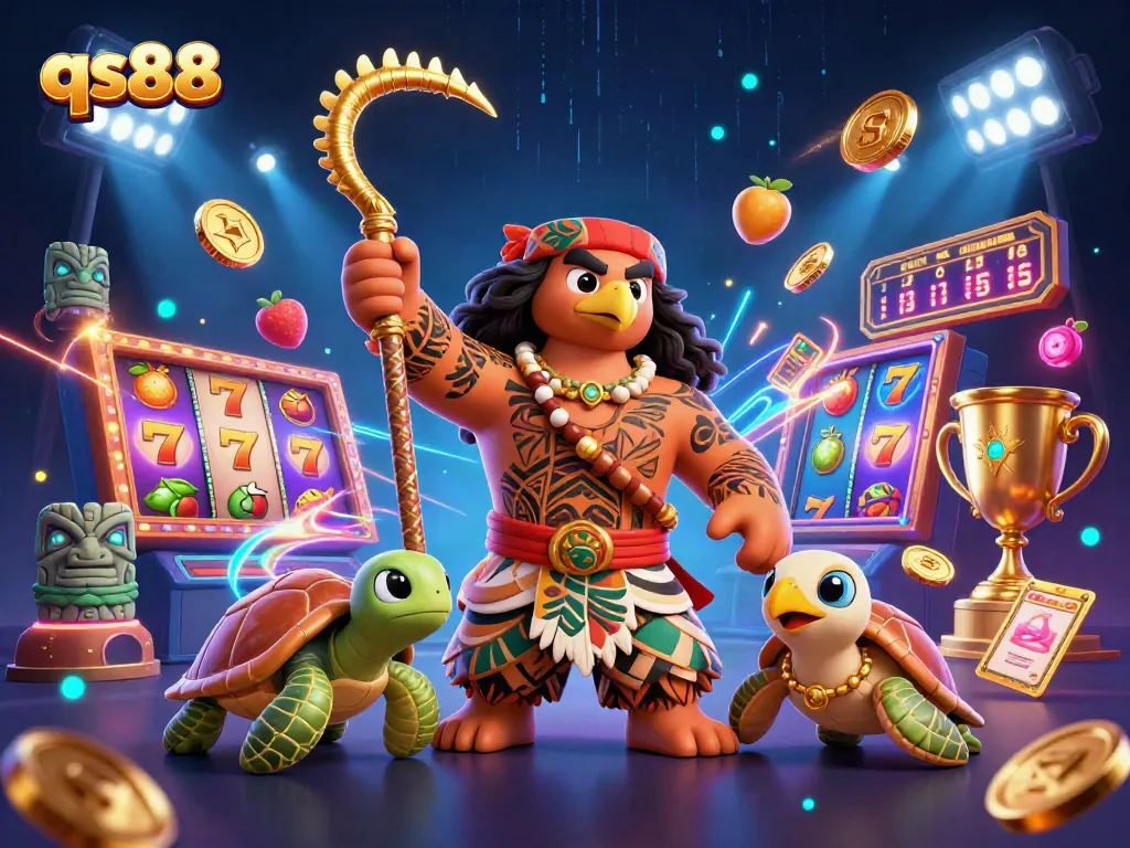 Engage in thrilling slot gameplay at qs88 with vibrant characters and dynamic elements in an exciting casino scene.