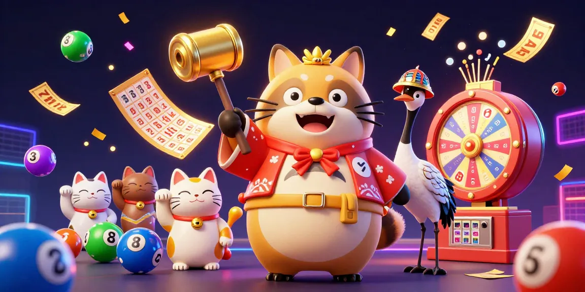Experience the excitement of st666 with a cheerful raccoon holding a golden mallet amidst vibrant gaming elements.