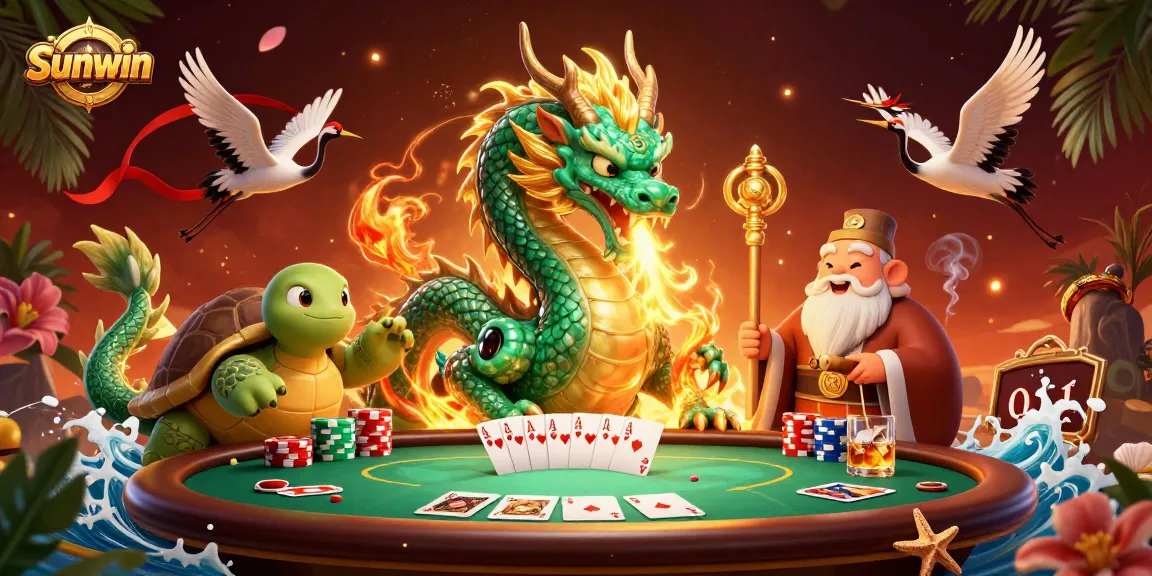 Experience thrilling gameplay at Sunwin with a majestic dragon and poker elements in a vibrant casino setting.