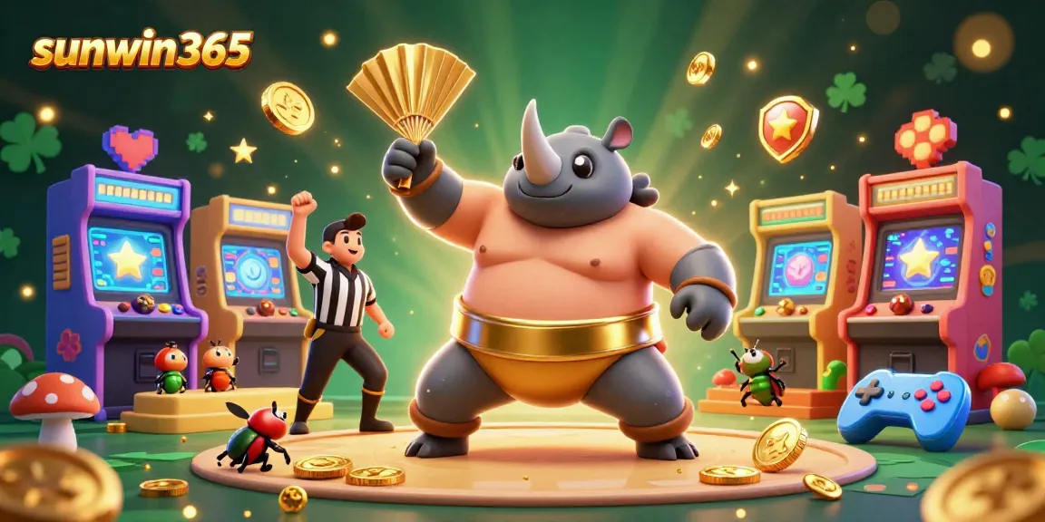 Engage in thrilling wins at sunwin365 with a beetle champion amidst a vibrant casino atmosphere.