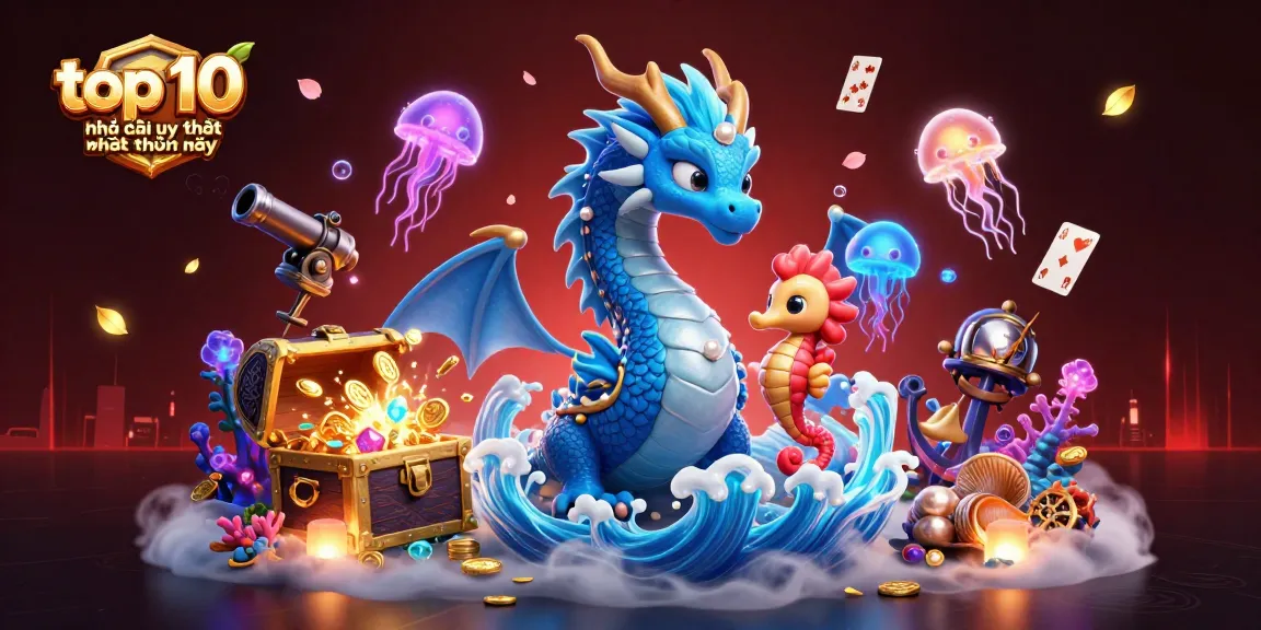 Discover the top 10 nhà cái uy tín nhất hiện nay with vibrant casino elements and a magical underwater scene.