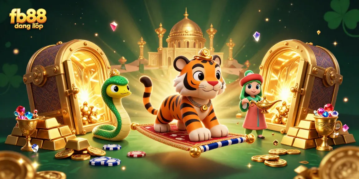 Play exciting casino games at fb88 đăng nhập with a vibrant Arabian Nights 3D illustration showcasing riches.