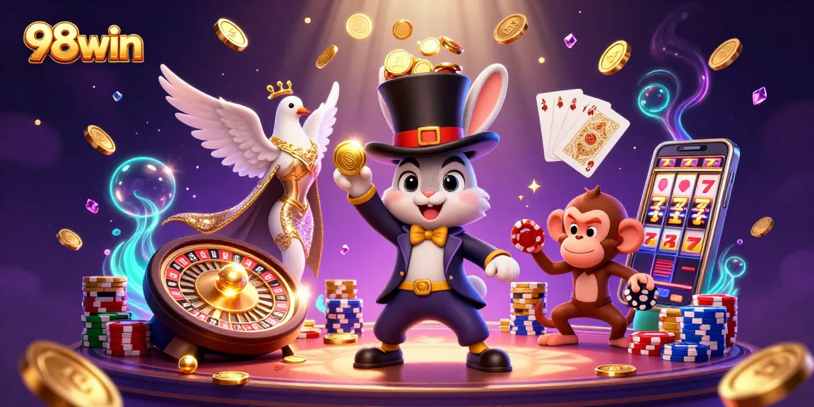 Experience thrilling gaming action at 98win with a dynamic casino scene full of fortune and excitement.
