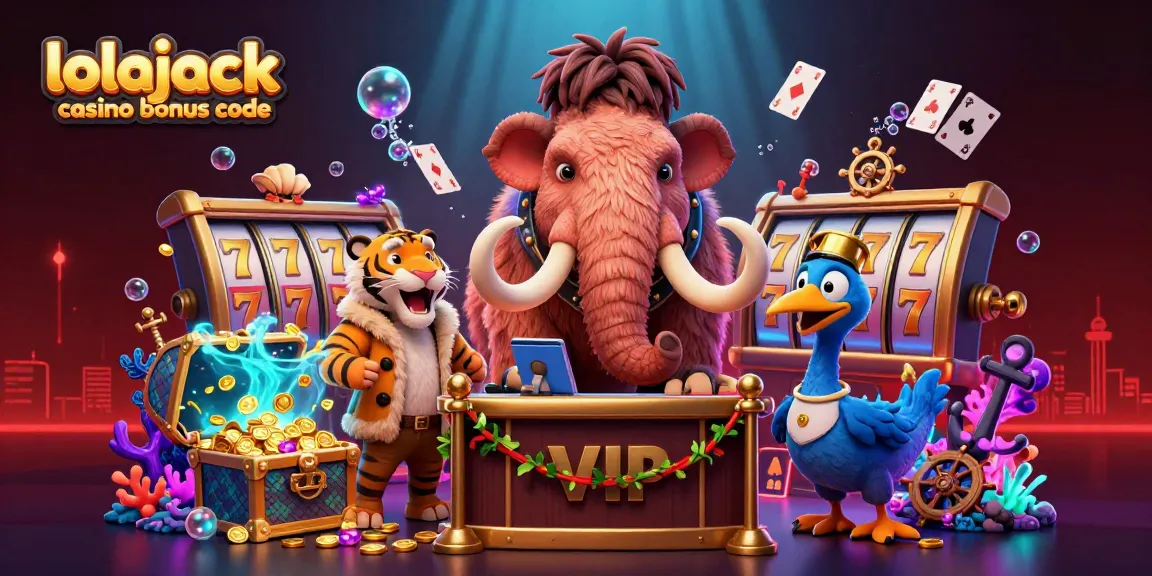 Experience the excitement of the lolajack casino bonus code with vivid characters and casino elements.