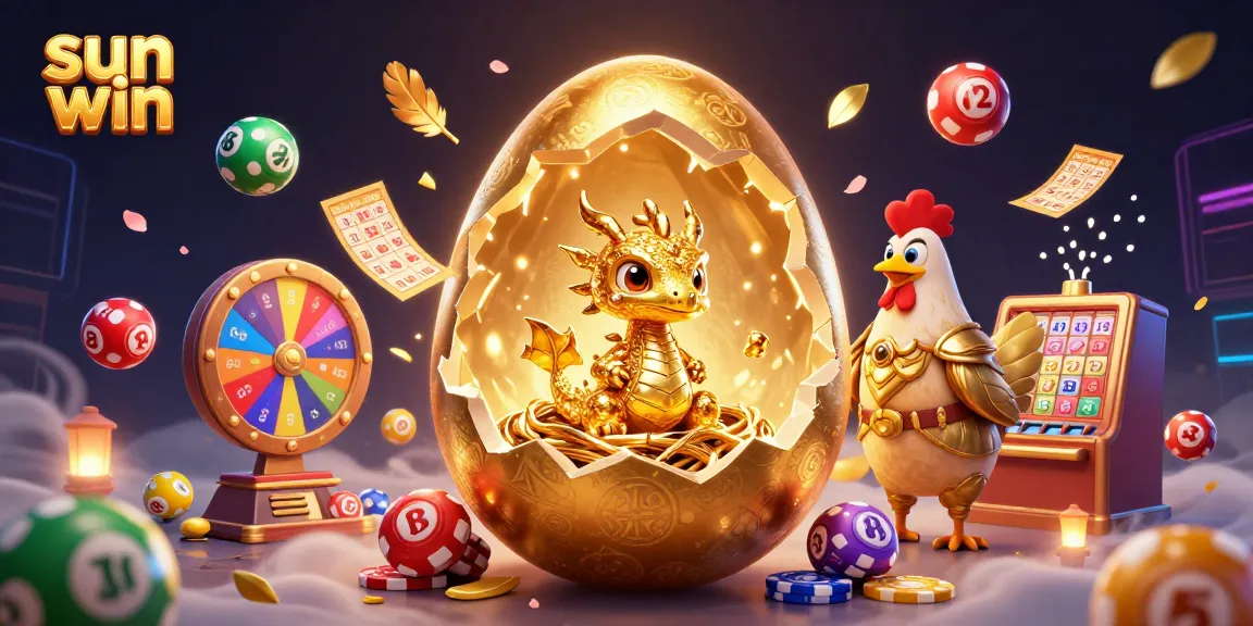 Engage in thrilling gameplay at sun win with a golden dragon guarding poker chips amidst vibrant lottery balls.
