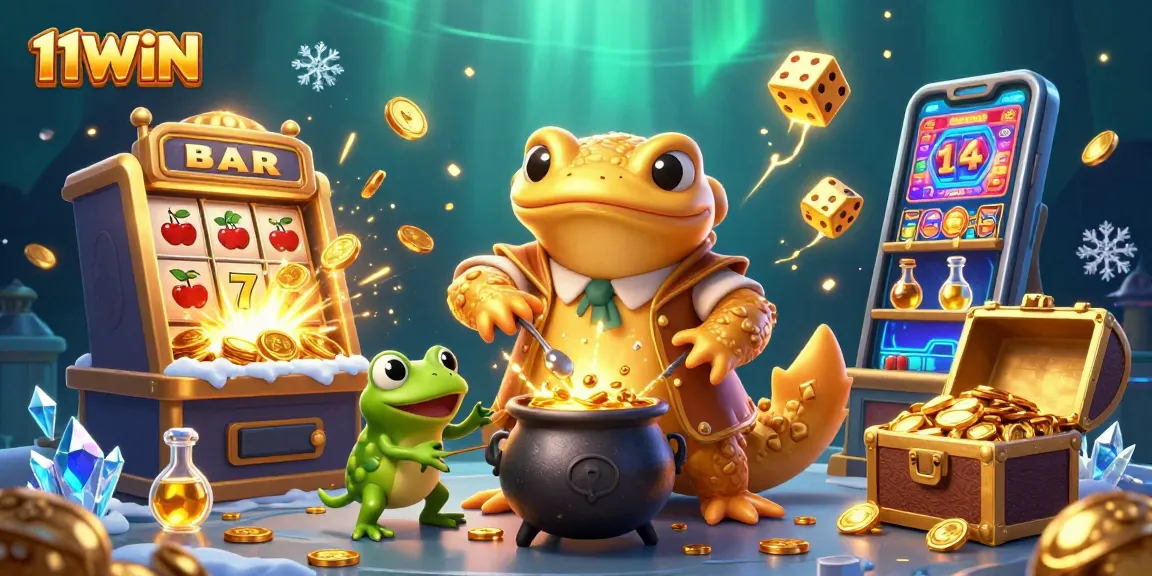 Experience the magic of 11WIN as a golden salamander alchemist creates riches in a vibrant casino scene.