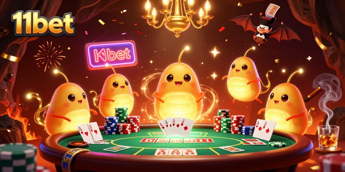Experience thrilling gameplay at 11bet casino with vibrant glowworms and dynamic poker action.