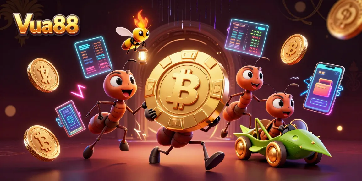 Vua88 delivers thrilling casino action as ants carry a giant poker chip through a dynamic heist scene.