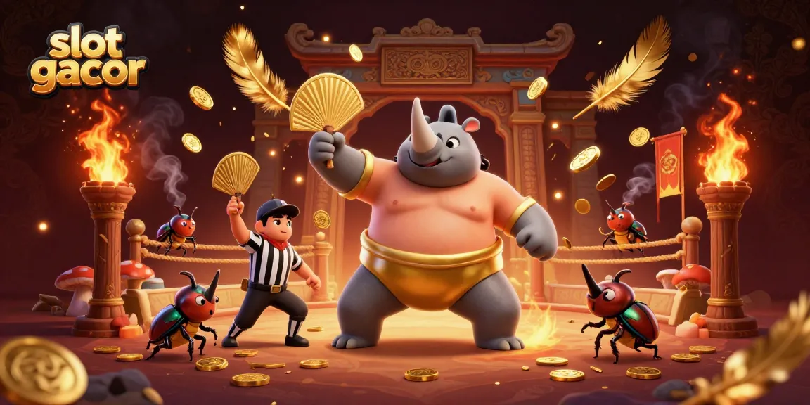 Experience slot gacor excitement in a vibrant 3D illustration of beetle champions competing.