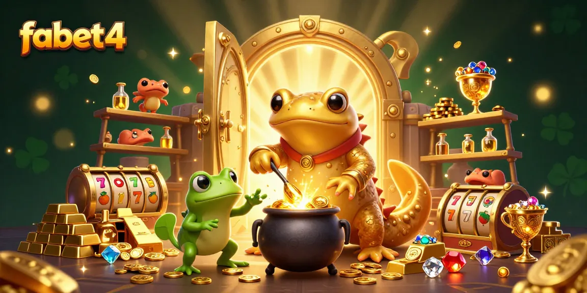 Experience the thrilling excitement of fabet4 with this vibrant 3D alchemist scene showcasing golden treasures and slot symbols.