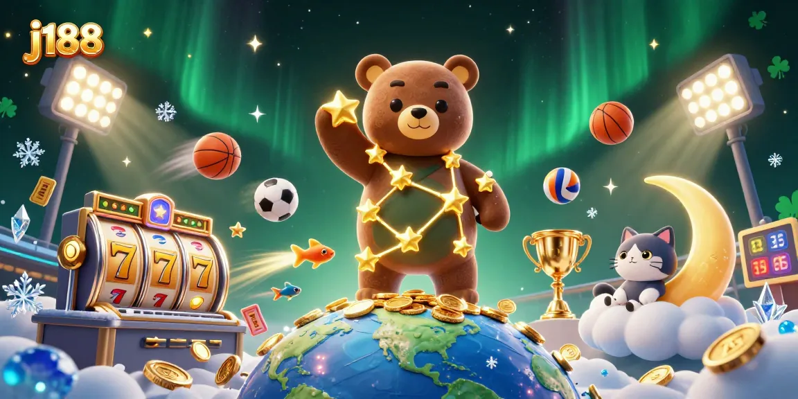 Experience thrilling gaming with j188's vibrant jackpot scene featuring lucky stars and dynamic slot elements.