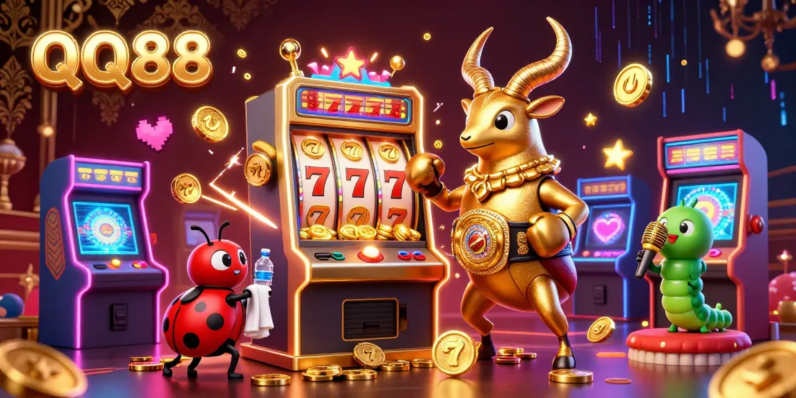 Experience vibrant slot excitement with QQ88's golden beetle champion and interactive game elements.
